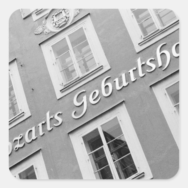 Pegatina Cuadrada Europa, Austria, Salzburgo. Lugar de nacimiento de (Anverso)