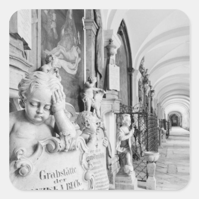 Pegatina Cuadrada Europa, Austria, Salzburgo. Querubín y monumento (Anverso)
