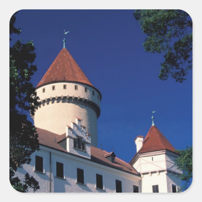 Pegatina Cuadrada Europa, Castillo Konopiste, República Checa, estat (Anverso)