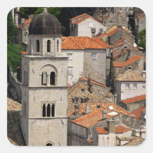 Pegatina Cuadrada Europa, Croacia. Ciudad amurallada medieval de