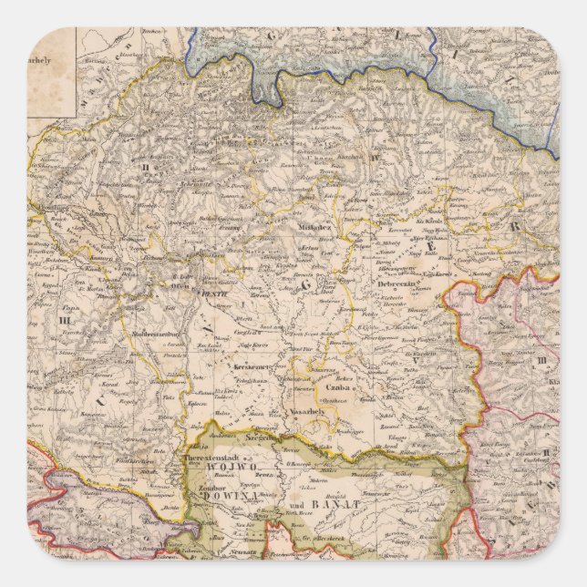 Pegatina Cuadrada Europa, Eslovaquia, Hungría (Anverso)