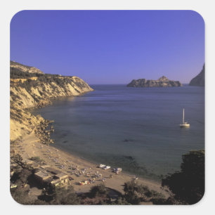 Pegatina Cuadrada Europa, España, Baleares, Ibiza, Cala d'Hort