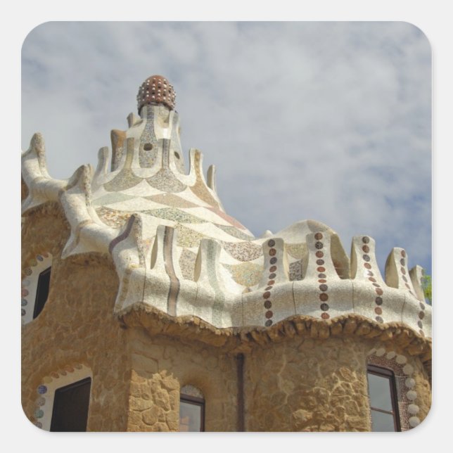 Pegatina Cuadrada Europa, España, Cataluña, Barcelona. Park Guell, 2 (Anverso)