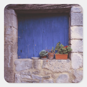 Pegatina Cuadrada Europa, Francia, Cereste. Una puerta azul añade co