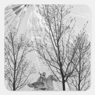 Pegatina Cuadrada Europa, Francia, París. Estatua y rueda de la for