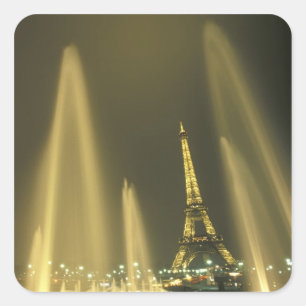Pegatina Cuadrada Europa, Francia, París, Torre Eiffel, noche