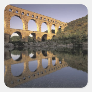 Pegatina Cuadrada Europa, Francia, Provenza, Gard; Pont du Gard,