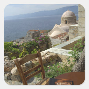 Pegatina Cuadrada Europa, Grecia, Peloponeso, Monemvasia (único