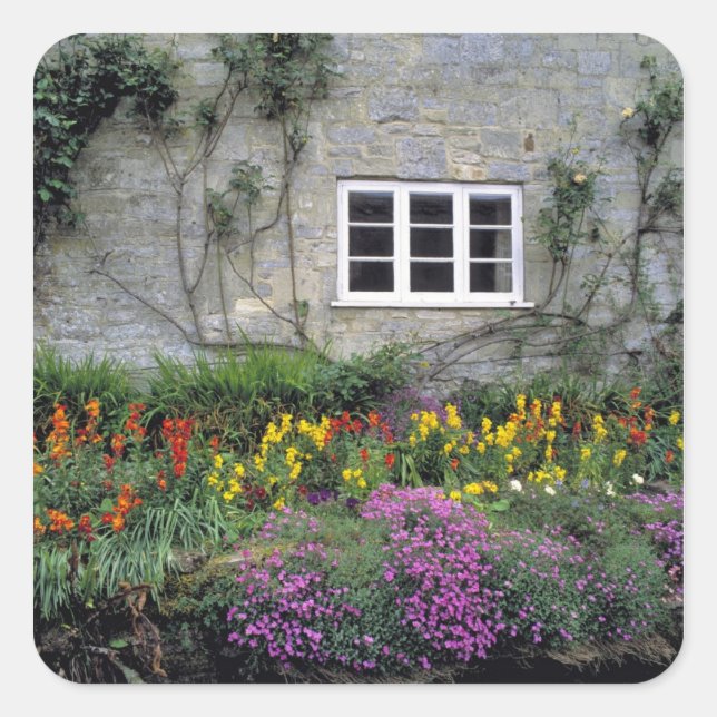 Pegatina Cuadrada Europa, Inglaterra, Teffont Magna. Relleno de flor (Anverso)