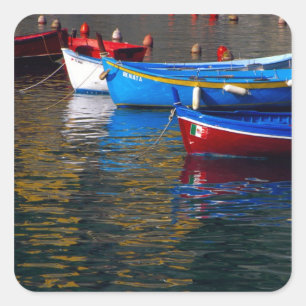 Pegatina Cuadrada Europa, Italia, Cinque Terre, barcos en Vernazza