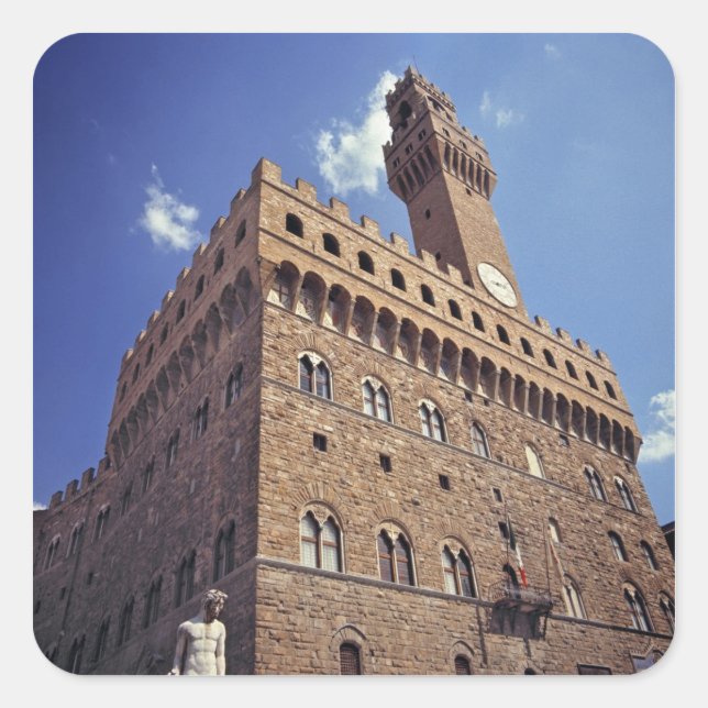 Pegatina Cuadrada Europa, Italia, Florencia. El Plazzo medieval (Anverso)