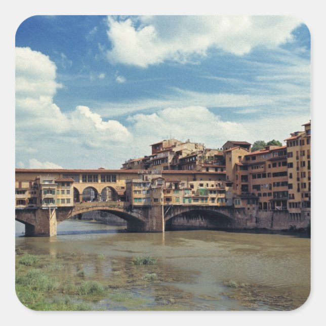 Pegatina Cuadrada Europa, Italia, Florencia. El Ponte Vecchio (Anverso)