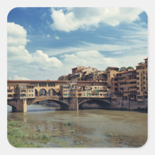 Pegatina Cuadrada Europa, Italia, Florencia. El Ponte Vecchio