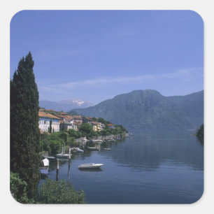 Pegatina Cuadrada Europa, Italia, Lago de Como, Tremezzo. Norte