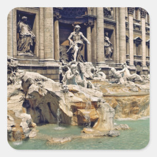 Pegatina Cuadrada Europa, Italia, Roma. Monedas esparcidas en el fon