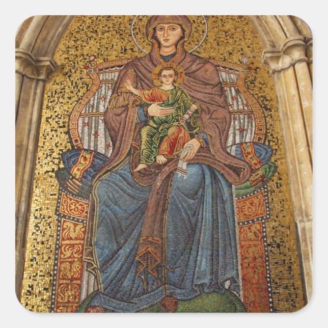 Pegatina Cuadrada Europa, Italia, Sicilia, Taormina. Madonna y niño (Anverso)
