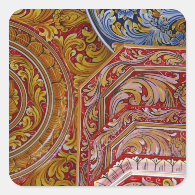 Pegatina Cuadrada Europa, Italia, Sicilia, Taormina. Tradicional 2 (Anverso)