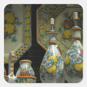 Pegatina Cuadrada Europa, Italia, Sicilia, Taormina. Tradicional 7