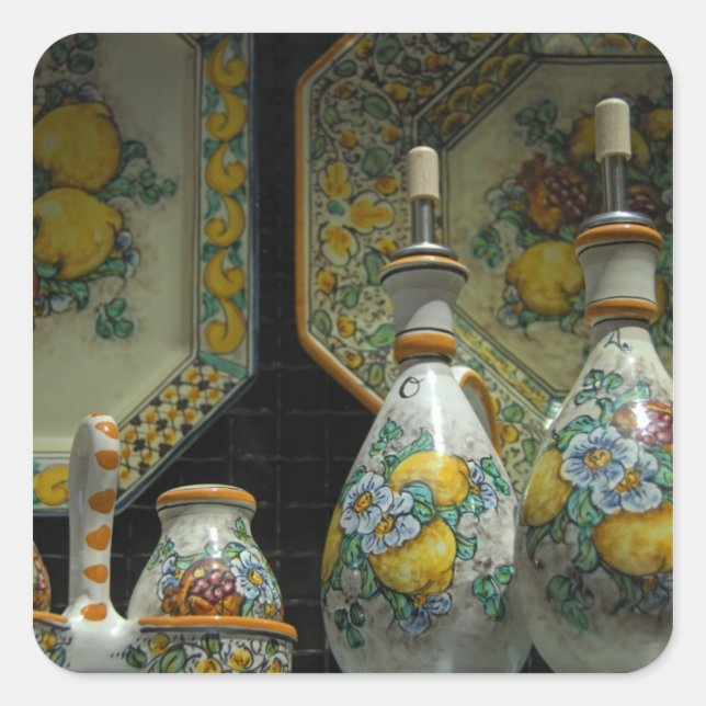 Pegatina Cuadrada Europa, Italia, Sicilia, Taormina. Tradicional 7 (Anverso)