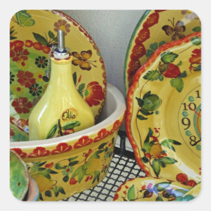 Pegatina Cuadrada Europa, Italia, Sicilia, Taormina. Tradicional 8