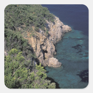 Pegatina Cuadrada Europa, Italia, Toscana. Costa rocosa; Cala