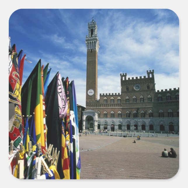 Pegatina Cuadrada Europa, Italia, Toscana, Siena. Piazza del (Anverso)