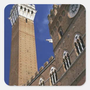 Pegatina Cuadrada Europa, Italia, Toscana, Siena. Torre del