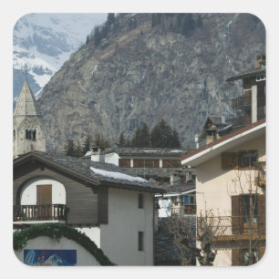 Pegatina Cuadrada Europa, Italia, Valle d'Aosta, COURMAYEUR: Ciudad