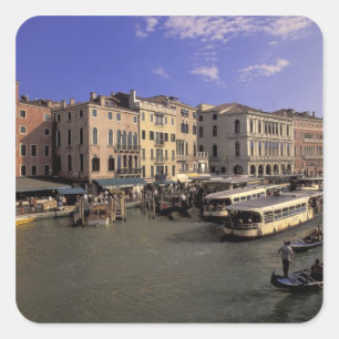Pegatina Cuadrada Europa, Italia, Venecia, Tráfico de barcos por Ria