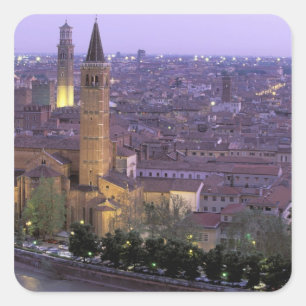 Pegatina Cuadrada Europa, Italia, Véneto, Verona. Vista desde Castel