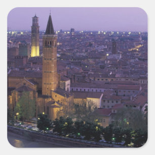 Pegatina Cuadrada Europa, Italia, Verona, Vista desde el Castel S.