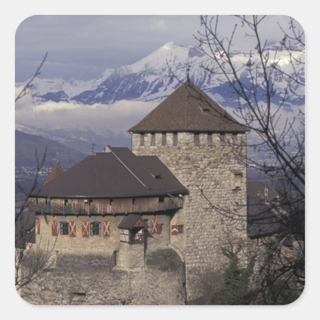 Pegatina Cuadrada Europa, Liechtenstein, Vaduz. Castillo de Vaduz, (Anverso)