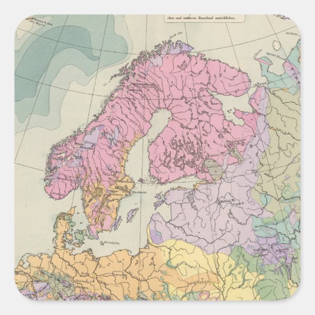 Pegatina Cuadrada Europa - Mapa geológico de Europa (Anverso)