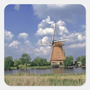 Pegatina Cuadrada Europa, Países Bajos, Kinerdijk. Un molino de vien