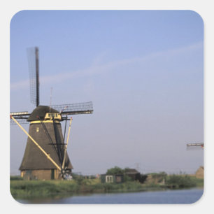 Pegatina Cuadrada Europa, Países Bajos, Zuid Holland, Kinderdijk.