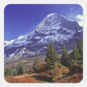 Pegatina Cuadrada Europa, Suiza, Eiger. Abundan los colores de caída