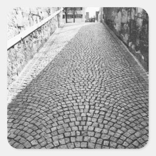 Pegatina Cuadrada Europa, Suiza, Zúrich. Calle empedrada,