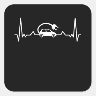 Pegatina Cuadrada EV Heartbeat Funny Vehículo Eléctrico Regalo Car L