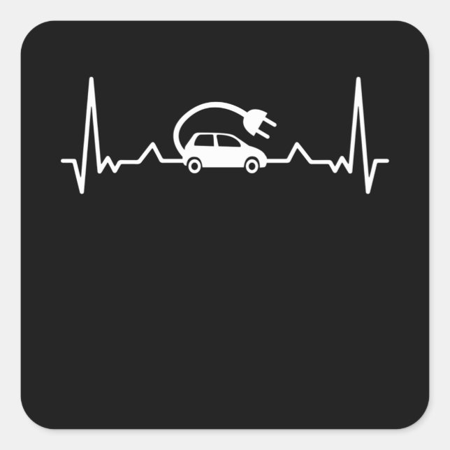 Pegatina Cuadrada EV Heartbeat Funny Vehículo Eléctrico Regalo Car L (Anverso)