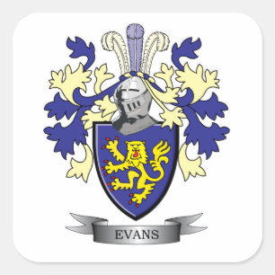 Pegatina Cuadrada Evans Family Crest Coat of Arms