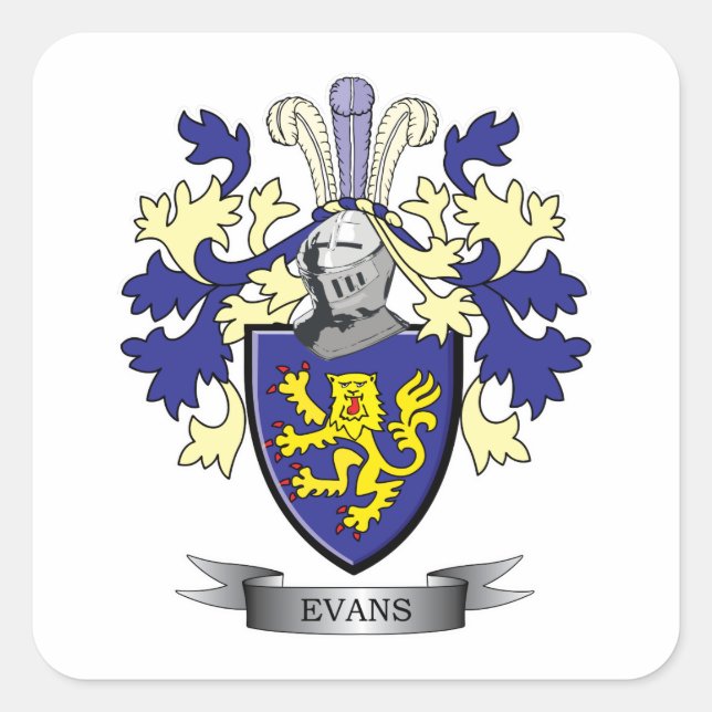 Pegatina Cuadrada Evans Family Crest Coat of Arms (Anverso)
