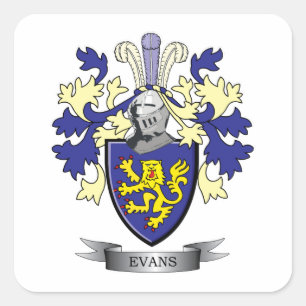 Pegatina Cuadrada Evans Family Crest Coat of Arms