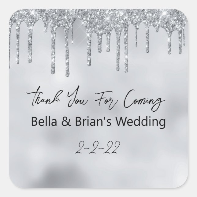 Pegatina Cuadrada Evento de agradecimiento por venir Silver Sparkle  (Anverso)