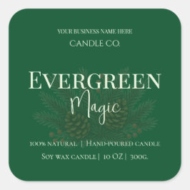 Pegatina Cuadrada Evergreen Magic Christmas Candle Label | Custom