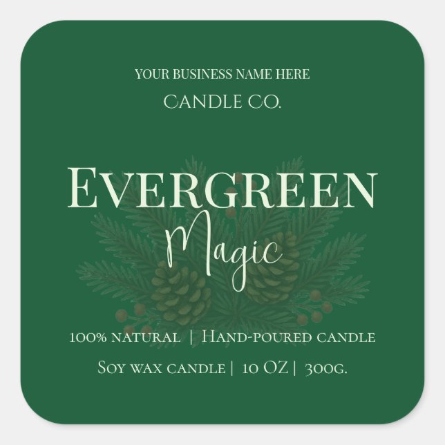 Pegatina Cuadrada Evergreen Magic Christmas Candle Label | Custom (Anverso)