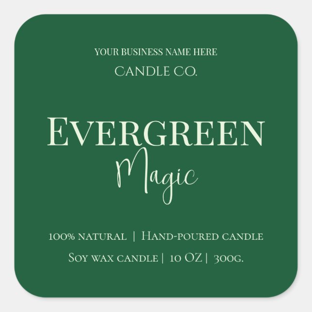 Pegatina Cuadrada Evergreen Magic Christmas Candle Label | Custom (Anverso)