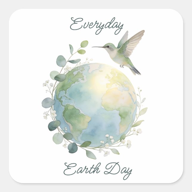 Pegatina Cuadrada Everyday Earth Day Hummingbird Bird (Anverso)