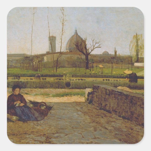 Pegatina Cuadrada Everyday Scene, cerca de Florencia, c.1865 (Anverso)
