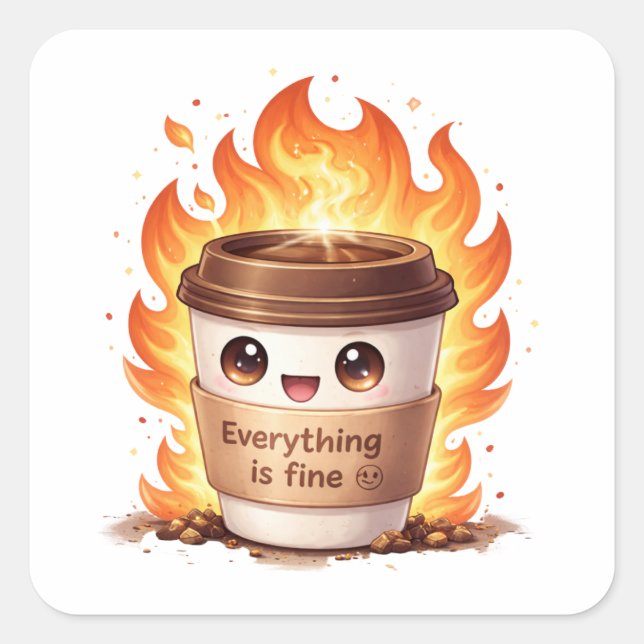 Pegatina Cuadrada Everything Is Fine Coffee Sticker (Anverso)