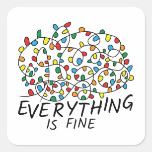 Pegatina Cuadrada Everything Is Fine Tangled Christmas Lights